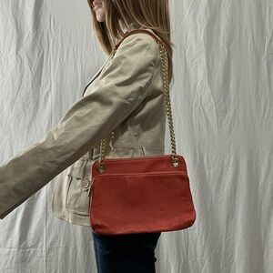 Valentina Chic Red Shoulder Bag with Gold Chain